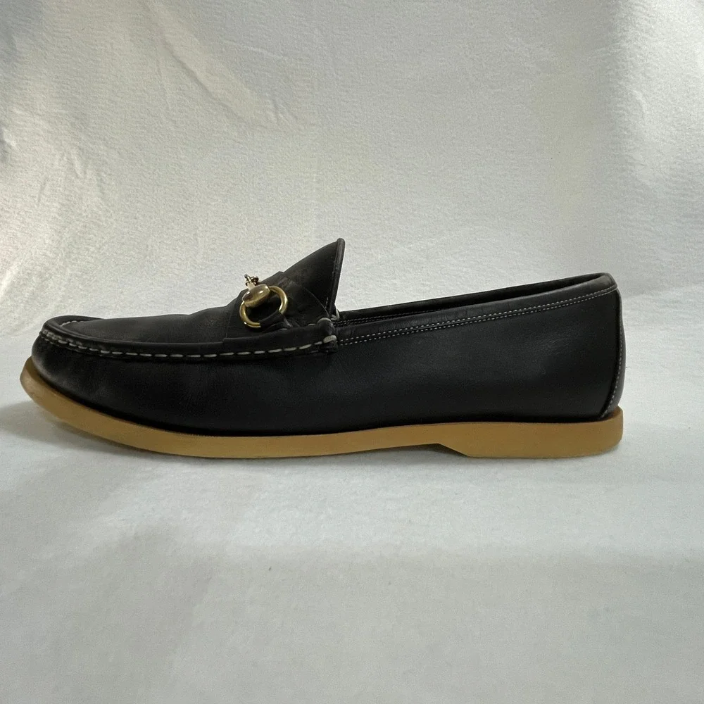 Gucci Horsebit Loafers Mens EU43 Black Leather Made Italy Rubber Sole Vintage